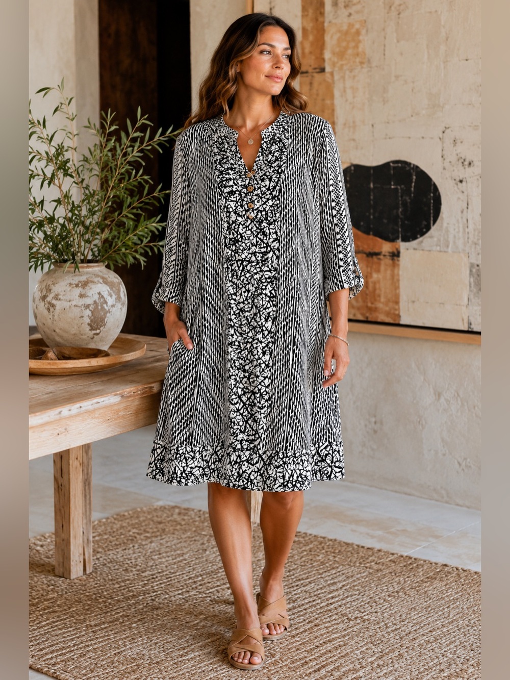Soft Surroundings Black & White Geometric Tunic Dress